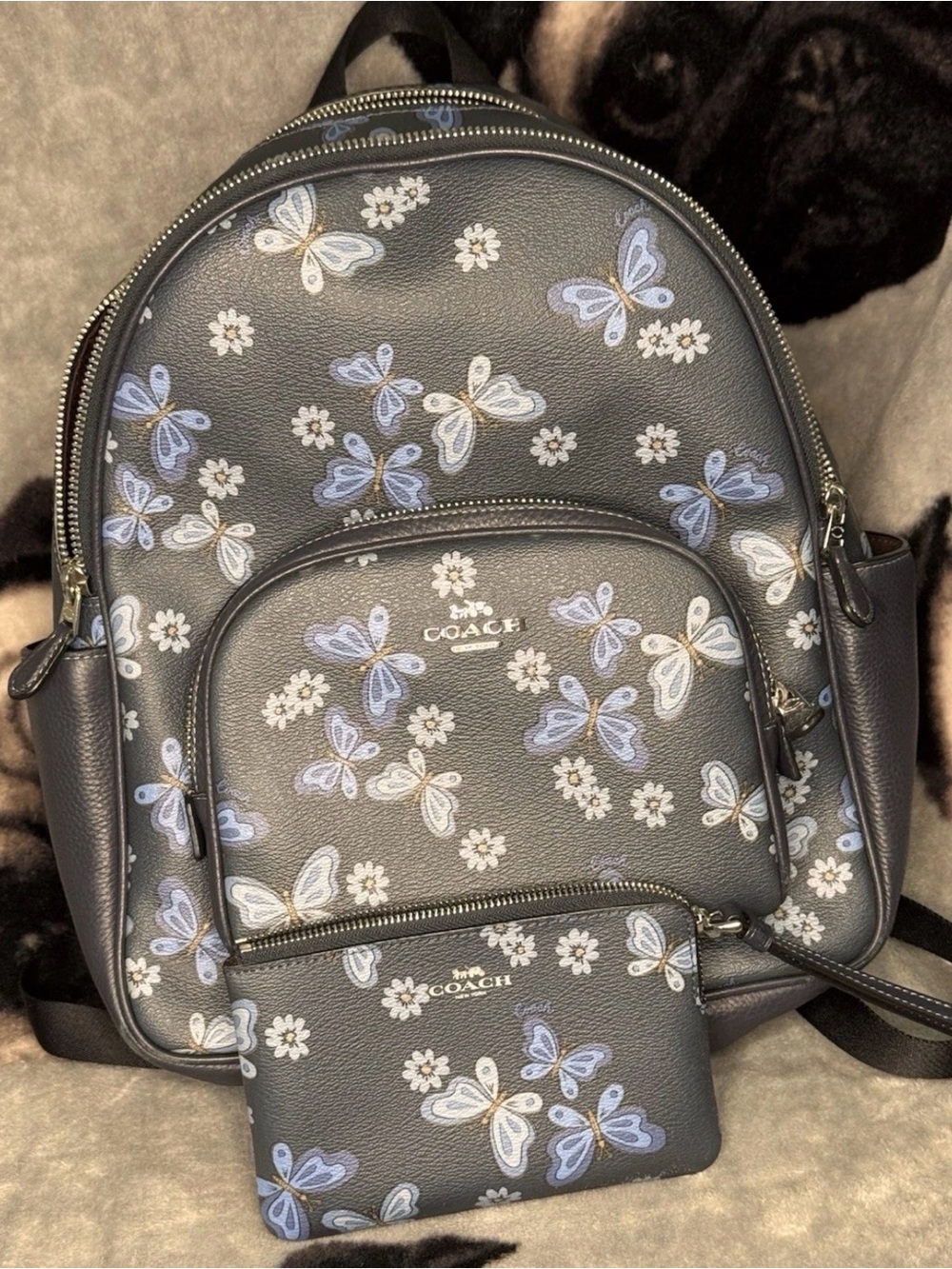 Coach Butterfly Court Medium Midnight Navy Backpack & Matching Wristlet Wallet